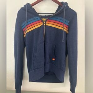 aviator nation 5 STRIPE RELAXED ZIP HOODIE in navy blue Size small
